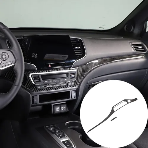 Vista 3 de Decoración de consola central de automóvil de fibra de carbono real suave 3D, marco de decoración, kit de decoración compatible con Honda Pilot 2015