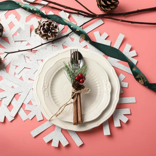 Vista 7 de 30Pcs Snowflake Paper Placemats Christmas Sliver Glitter Disposable Place Mats Winter Round Sparkle Decorative Table Chargers Xmas Snowflake