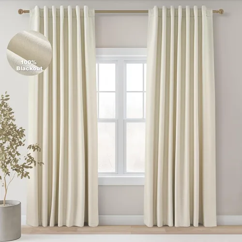 Vista 12 de Topfinel Cortinas opacas, blanco beige, 2 paneles, ventanas pequeñas, textura, mezcla de lino, bohemia, abedul, rural, gancho, bolsillo trasero