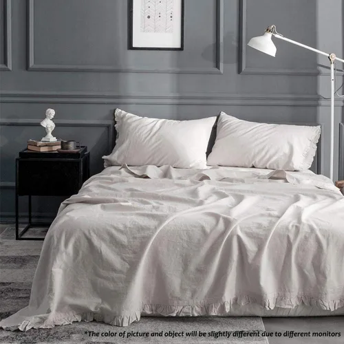 Vista 3 de Shabby Chic - Juego de sábanas con volantes de 3 piezas, 100% algodón, estilo rústico francés, sábanas con volantes (lino, individual XL)