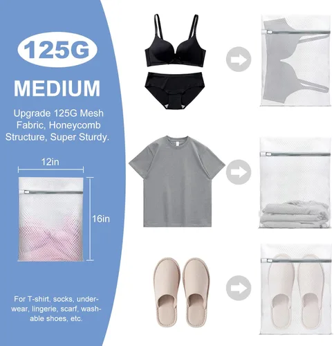 Vista 5 de Bolsas de lavandería de malla de panal mejoradas, bolsas de lavandería duraderas de 12 x 16 pulgadas con cremallera resistente para prendas