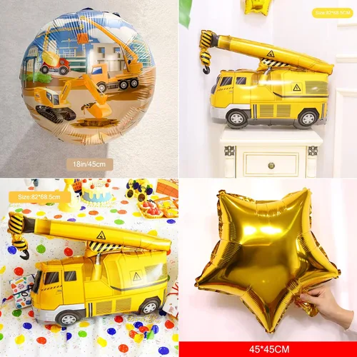 Vista 6 de Kawailay Globos de construcción para fiesta de 2 cumpleaños, globos de construcción para decoración de cumpleaños de 2, globo de aluminio de grúa