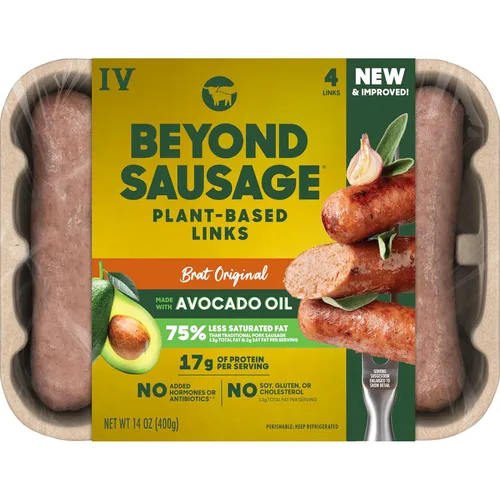Beyond Meat Beyond Sausage Salchichas de Cena a Base de Plantas, Brat Original 14 oz
