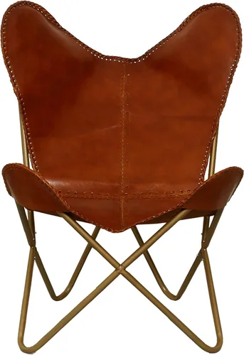 Elegantes sillas de cuero hechas a mano para sala de estar, silla de mariposa, silla de mariposa de cuero cosido a mano, hecha a mano con marco de