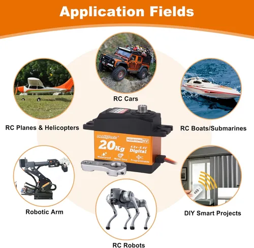 Vista 7 de HobbyPark Servo Impermeable 20KG Servo Motor de Alto Par RC Servo de Engranaje Metálico Servo Digital con Cuerno de Servo 25T para 110 112 RC Coche