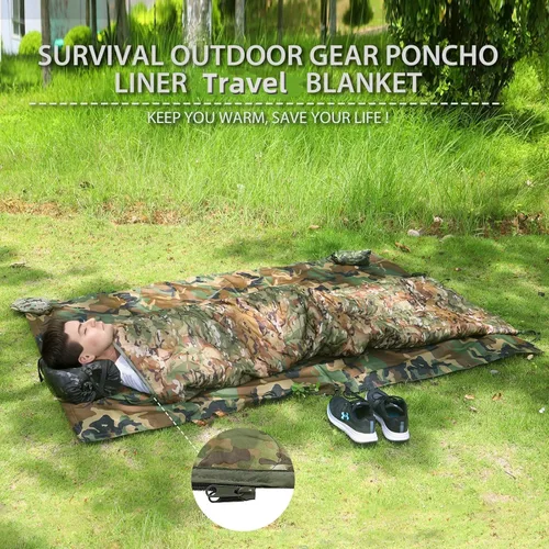 Vista 5 de Forro de poncho de camuflaje, manta militar, saco de dormir militar, con una bolsa de transporte de compresión, para viajes, senderismo, campamento