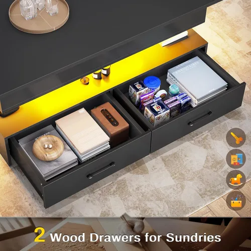 Vista 5 de SEDETA Mesa de centro elevable de 40 pulgadas, mesas de centro con almacenamiento para sala de estar, mesa de centro pequeña con 2 cajones y luz LED