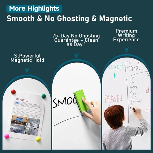 Vista 6 de Pizarra blanca grande de borrado en seco de 60 x 48 pulgadas Caballete de pie ajustable en altura con ruedas Tablero magnético de doble cara