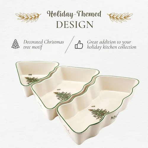 Vista 3 de Spode Tazones de inmersión para árbol de Navidad, juego de 3 piezas de cerámica para Navidad, cuencos de salsa festivos para vacaciones, duraderos
