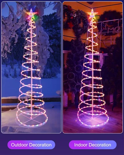 Vista 3 de Set de 3 Árboles de Navidad con Luces LED para Exteriores en Espiral, Luces de Navidad de 3/4/6 Pies con Decoración de Estrella de 7 Pulgadas, Kit