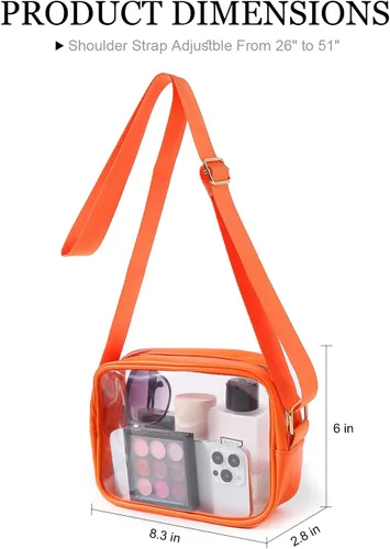 Vista 14 de TOBVZOO Bolso cruzado transparente aprobado para estadios, bolsa transparente con correa ajustable para conciertos, eventos deportivos