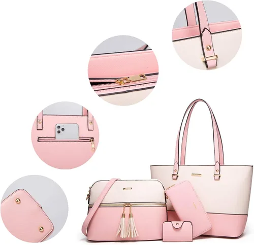 Vista 3 de Women Fashion Handbags Wallet Tote Bag Shoulder Bag Top Handle Satchel Purse Set 4pcs