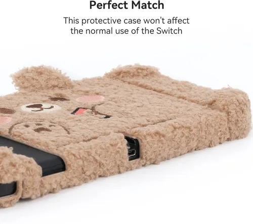 Vista 5 de GeekShare Cute Plush Protective Case Cover Compatible with Nintendo Switch and Joy Con- Shock-Absorption and Anti-Scratch - Plush Bear