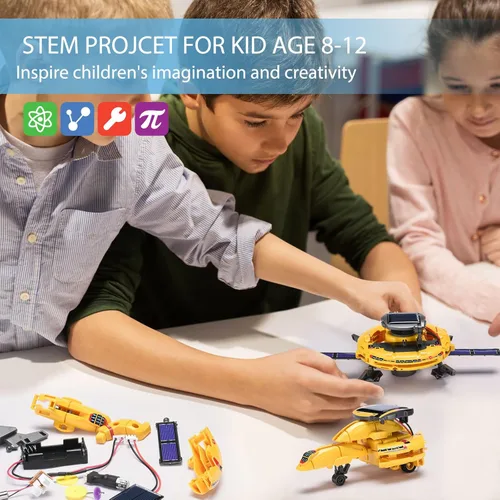 Vista 4 de Proyectos STEM para niños de 8 a 12 años, robot solar de aprendizaje de ciencia de construcción con panel solar y funciona con pilas, experimento 6