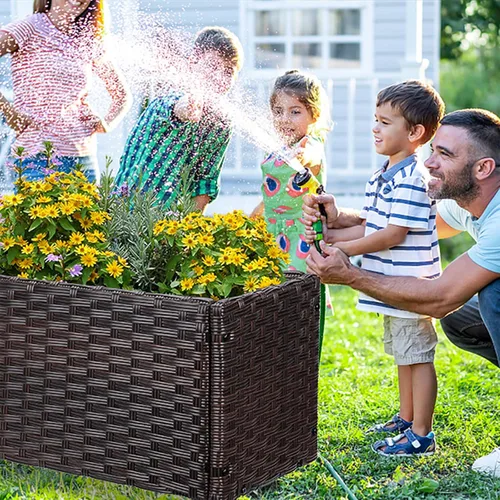 Vista 3 de Cama de jardín elevada: maceta de jardín con ruedas, camas elevadas de ratán para jardín, macetas de interior y exterior de 3.1 pies que ahorran