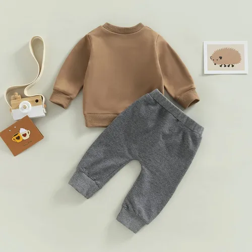Vista 4 de Kaipiclos Ropa para bebé niño, sudadera de manga larga con estampado de vaca y cuello redondo, pantalones largos para correr, otoño e invierno