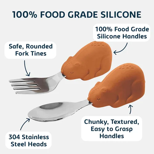 Vista 4 de Tiny Twinkle Easy Grip - Juego de utensilios para niños pequeños, cuchara y tenedor, sin BPA ni ftalatos, cubiertos para niños con mango