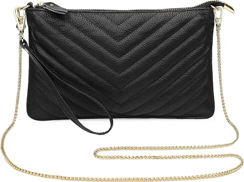 Vista 2 de Uromee Cartera de mano para mujer, de piel auténtica, con cadena de hombro desmontable