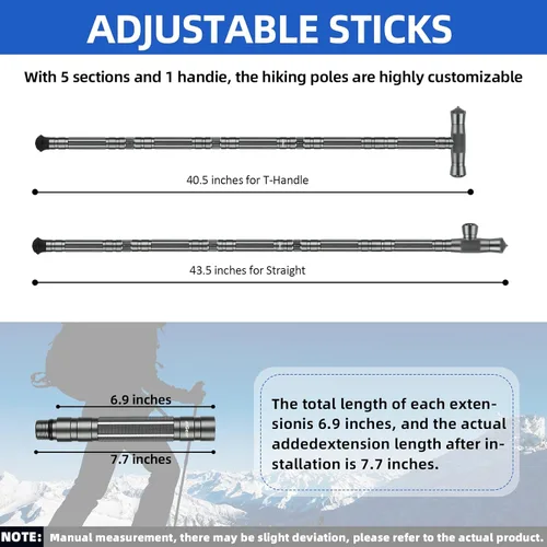 Vista 5 de aiGear G2 Tactical Stick Hiking Walking Staff - Trekking Poles Outdoor Adjustable Hiking Stick for Camping Hiking 5 Tubes Gray