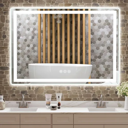Vista 15 de Memobarco Espejo de Baño LED de 24" x 24" con Iluminación Frontal y Trasera, Espejo de Tocador de Baño Anti-Empañamiento, Espejo de Pared con 3