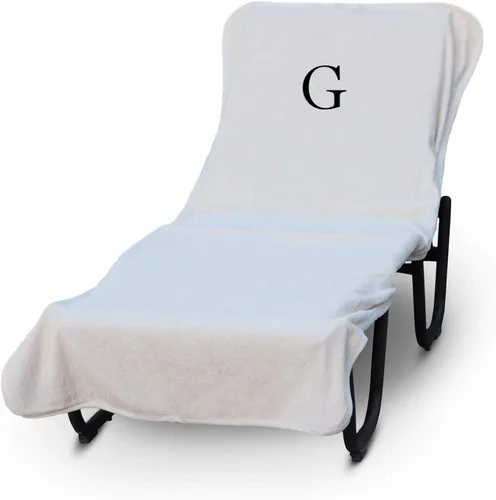 Vista 244 de Funda de lujo para tumbona de piscina con monograma de Hotel y Spa, bordado con letras en bloque - Extra absorbente 100% algodón turco - Rizo suave