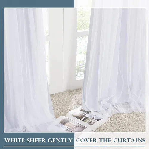 Vista 4 de PONY DANCE Cortinas para Sala de 84 Pulgadas de Largo - Cortinas con Capa Traslúcida, 52 Pulgadas de Ancho, Paneles para Tratamiento de Ventanas
