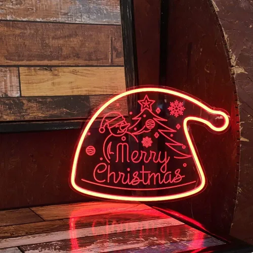 Vista 7 de Letreros de neón para sombrero de Navidad, alimentados por USB, regulable, decoración de escritorio, luces LED de neón para vacaciones, hogar