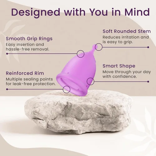 Vista 4 de EcoBlossom - Juego de vasos menstruales reutilizables - Las copas menstruales de silicona de grado médico más confiables - Uso cómodo durante 12