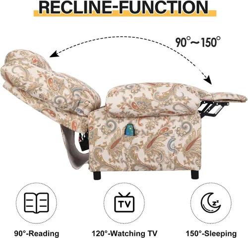 Vista 6 de KCREAM Recliner Chair Heated Reclining Chair Sofa Ergonomic Fabric Lounge Chair for Living Room Single Sofa Chair Padded Seat with 2 Side Pockets