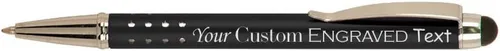 Hat Shark Bolígrafo láser de aluminio anodizado personalizado personalizado con lápiz capacitivo, tu texto o nombre grabado (negro)
