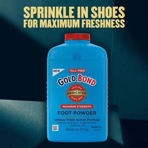 Vista 4 de Gold Bond Polvo para pies medicado 4 oz., Control de olor y alivio de la picazón de máxima potencia