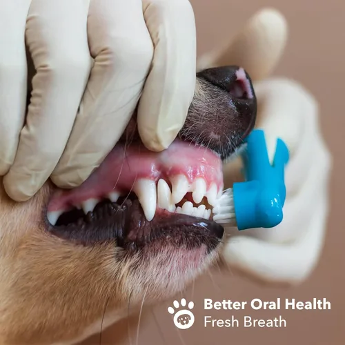 Vista 4 de Boshel Cepillo de dientes de dedo de perro, limpieza de dientes profundos, kit de cepillado dental azul para razas pequeñas y grandes, cerdas suaves