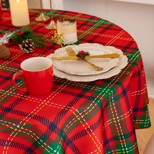 Vista 7 de Romanstile - Mantel rectangular rojo de cuadros navideño - 60 x 84 pulgadas - Funda de mesa a cuadros resistente a las manchas de agua, manteles