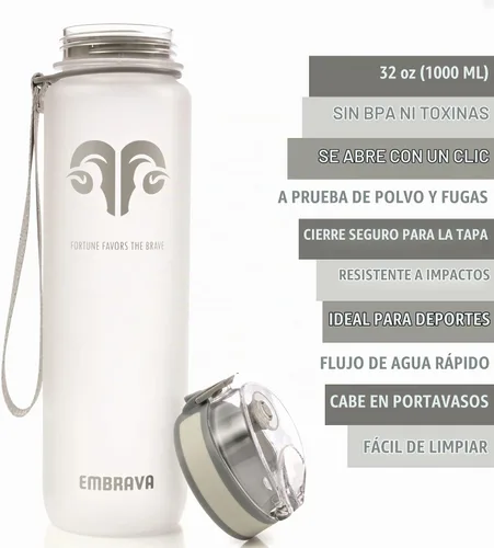 Vista 5 de Embrava Botella de agua deportiva - 32oz grande - Tapa de cierre rápido para beber rápidamente - Libre de BPA y BPS - A prueba de fugas, tapa