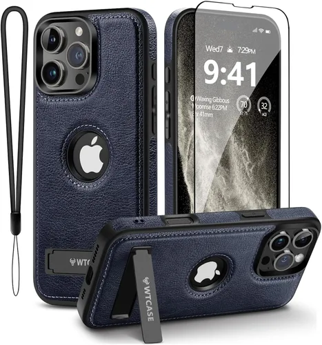 Vista 24 de WTCASE Funda magnética de piel para iPhone 14 Pro Max, soporte invisible integrado [compatible con Magsafe] protector delgado compatible con iPhone