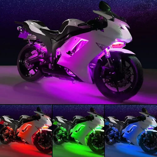 Vista 6 de 8 luces LED para motocicleta, control de aplicación, modo de música, RGB de 16 millones de colores, función de luz de freno IP68, impermeable