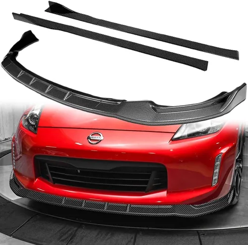 Vista 9 de Q1-TECH, 9 piezas de difusor de parachoques delantero y falda lateral compatible con Nissan 370Z 2013-2020, alerón de parachoques delantero, divisor