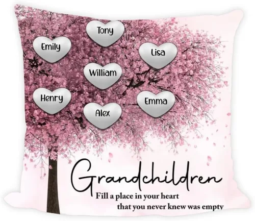 Vista 5 de Grandchildren Fill A Place in Your Heart Almohada personalizada para abuela – Almohada personalizada de corazón de flor de cerezo, regalo