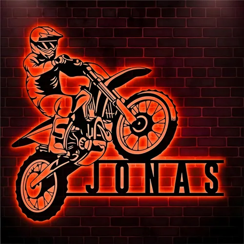 Arte de pared de metal personalizado para motocicleta con luz LED, regalos para el día del padre, regalos de moto de cross para niños y hombres,