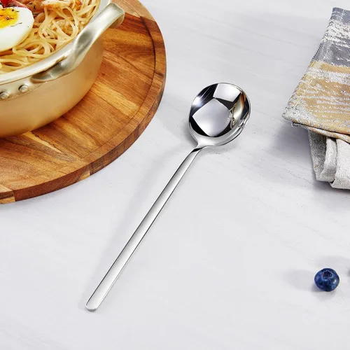 Vista 5 de KEAWELL Cucharas de sopa coreanas premium con mangos largos, juego de 4, acero inoxidable 18/10, aptas para lavavajillas (lisas)