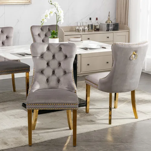 Vista 96 de ODUSE-DAILY - Juego de 2 sillas de cocina y comedor de terciopelo beige, con capitoné, tapizadas en terciopelo, estructura de madera maciza