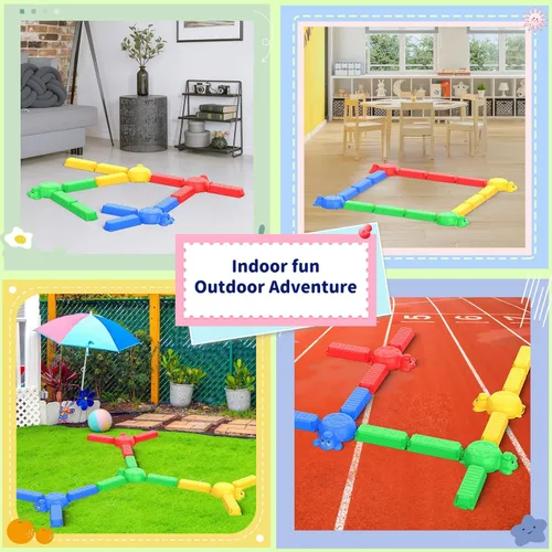 Vista 4 de 16 piezas de viga de equilibrio y piedras de paso para niños - 4 piedras de paso en forma de tortuga y 12 vigas conectables con función de sonido