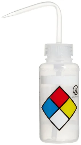 SP Bel-Art - Botellas de lavado de boca ancha LYOB de 4 colores con ventilación y etiquetado de seguridad con derecho a saber; 8.5 fl oz (8 onzas),