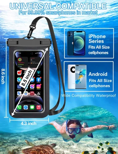 Vista 3 de Paquete de 2 bolsas universales impermeables para teléfono, bolsa grande impermeable para teléfono, nivel de protección: IP68, deportes al aire