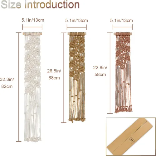 Vista 2 de EISKBC Juego pequeño de macramé para colgar en la pared, tapiz de macramé bohemio, tapiz de hilo tejido, arte de pared, decoración del hogar hecha a