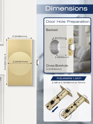 Vista 9 de Paquete de 1 pomos de puerta de latón, perilla de puerta interior dorada, manijas de puerta de dormitorio con cerradura, pomos de puerta
