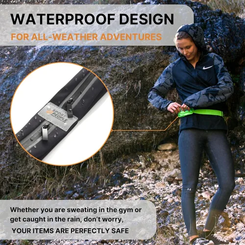 Vista 7 de Cinturón de correr para mujeres y hombres, soporte impermeable para teléfono para correr, riñonera reflectante de 2 bolsillos para almacenar