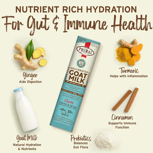 Vista 3 de Primal - Leche en polvo de cabra para perros y gatos, decoración de alimentos estable con probióticos para la digestión, hidratación y apoyo