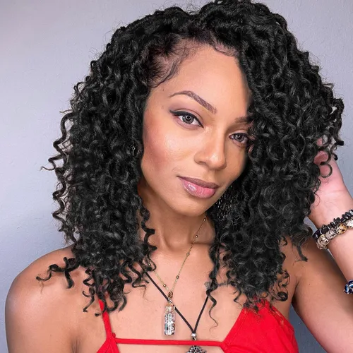 COOKOO Cabello de ganchillo negro natural de diosa, 10 pulgadas, 8 paquetes de rastas sintéticas preenrolladas con extremos rizados, trenzas de