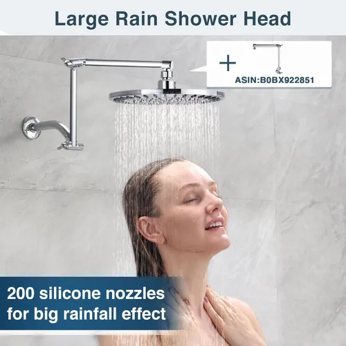 Vista 5 de BRIGHT SHOWERS Cabezal de ducha de lluvia, cabezal de ducha de cascada de alta presión de 9 pulgadas con ángulo ajustable y boquillas de silicona